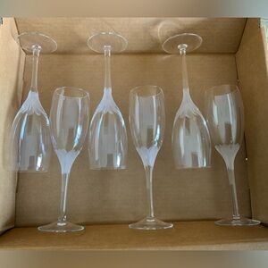 Six Lead Crystal Champagne Flutes Lenox Atrium Pattern in Perfect Condition